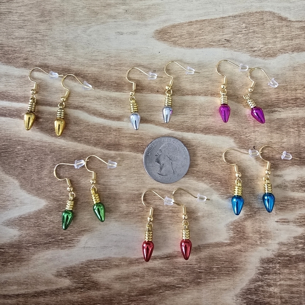 Set of (6) Mini Christmas Light Bulb Earrings